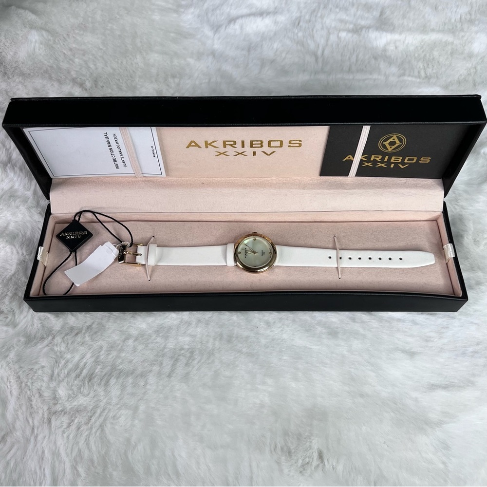 Akribos XXIV Diamond Dial Embellished Gold - Tone Watch New